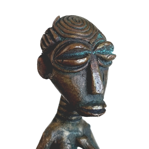 Antique Mother and Child Brass Bronzed Sculpture from Africa 5" (Very Old) - Picture 11 of 16